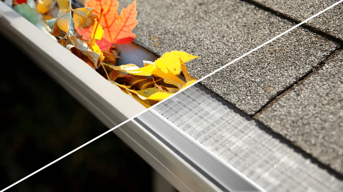 Gutter before and after GutterGlove Pro gutter guard installation