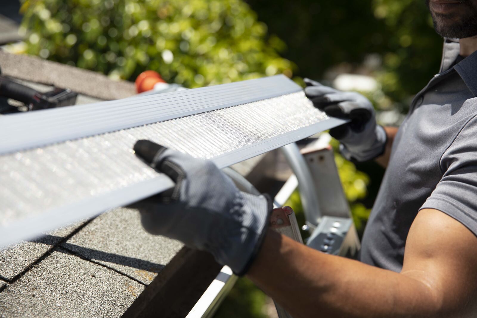Close view of stainless micro-mesh gutter guard surface